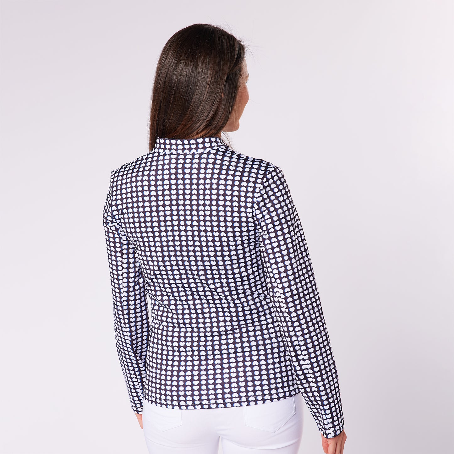 Swing Out Sister Womens Heart Print Zip-Neck Top