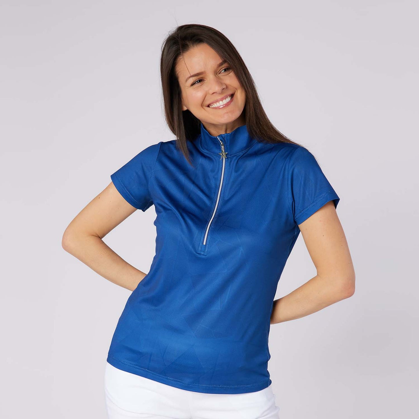 Swing Out Sister Embossed Ladies Polo with Zip Neck β A Stylish Staple for Every Season