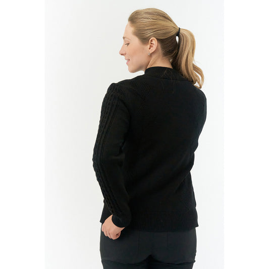 Pure Ladies Cable Knit Lined Quarter Zip Golf Sweater in Black - Last One XL Only Left