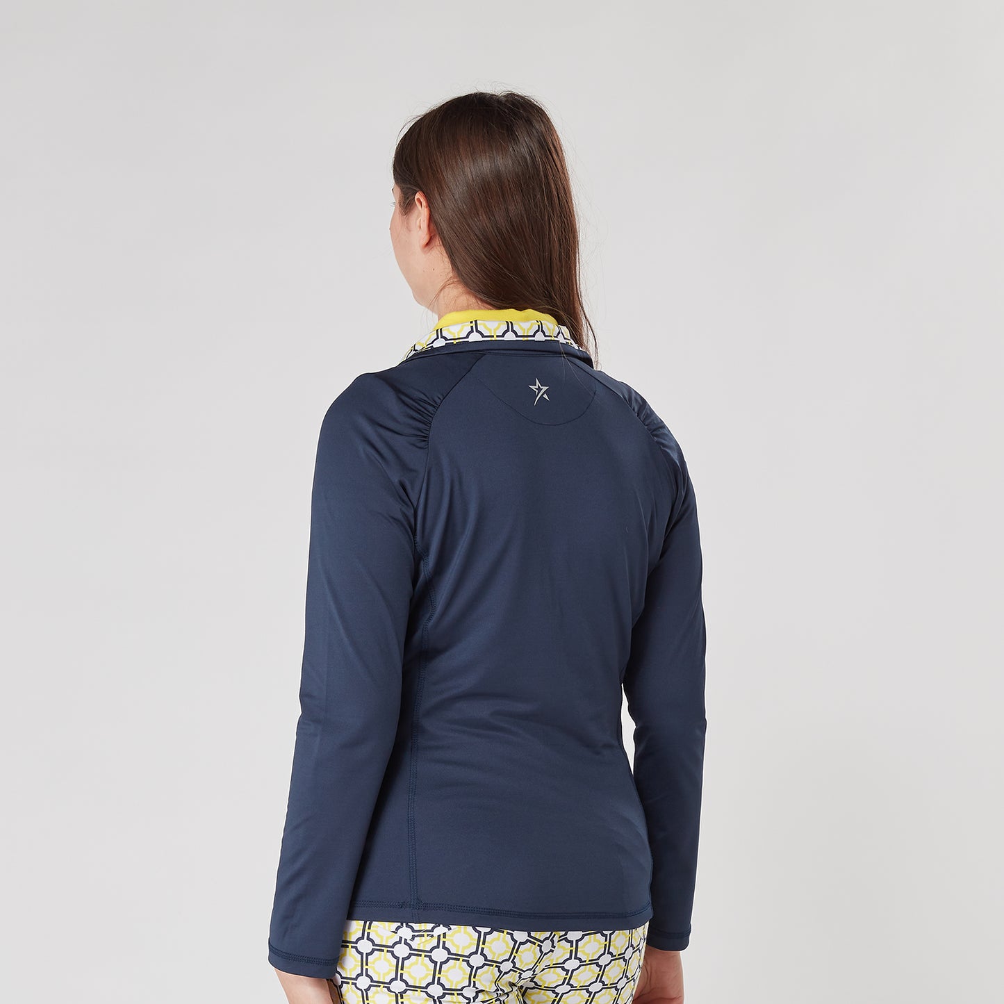 Swing Out Sister Women's Zip-Neck Top in Navy and Sunshine