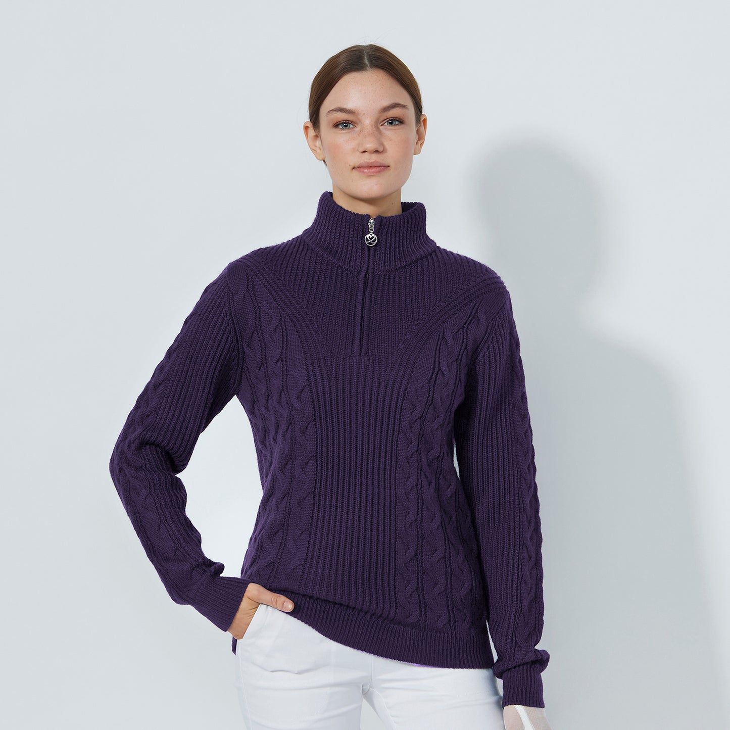 Daily Sports Ladies Half Zip Cable Knit Sweater