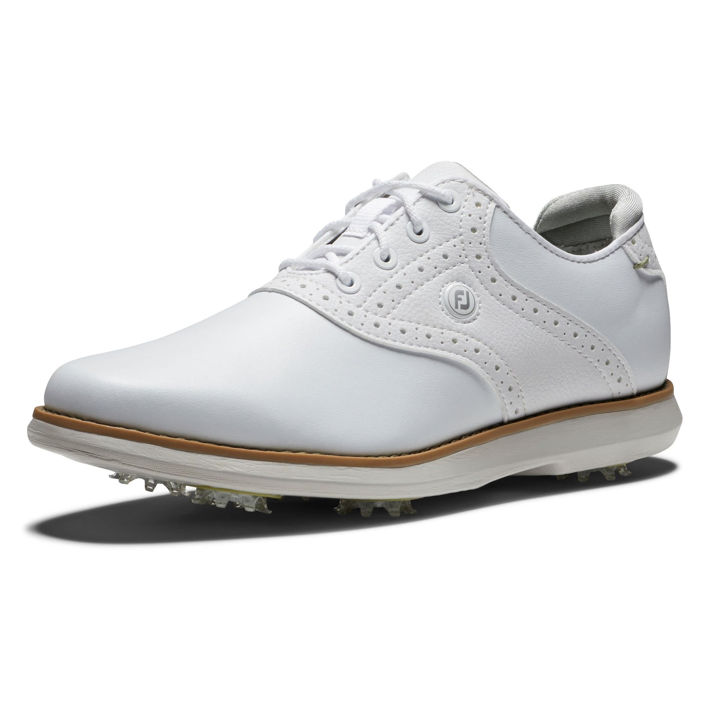 FootJoy Ladies Traditions Wide Fit Waterproof Golf Shoe in White with SoftSpikes