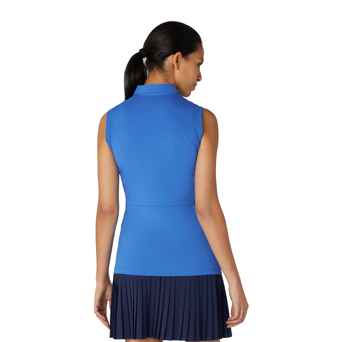 Original Penguin Women's Sleeveless Zip-Neck Polo with Mesh Panels in Nebulas Blue
