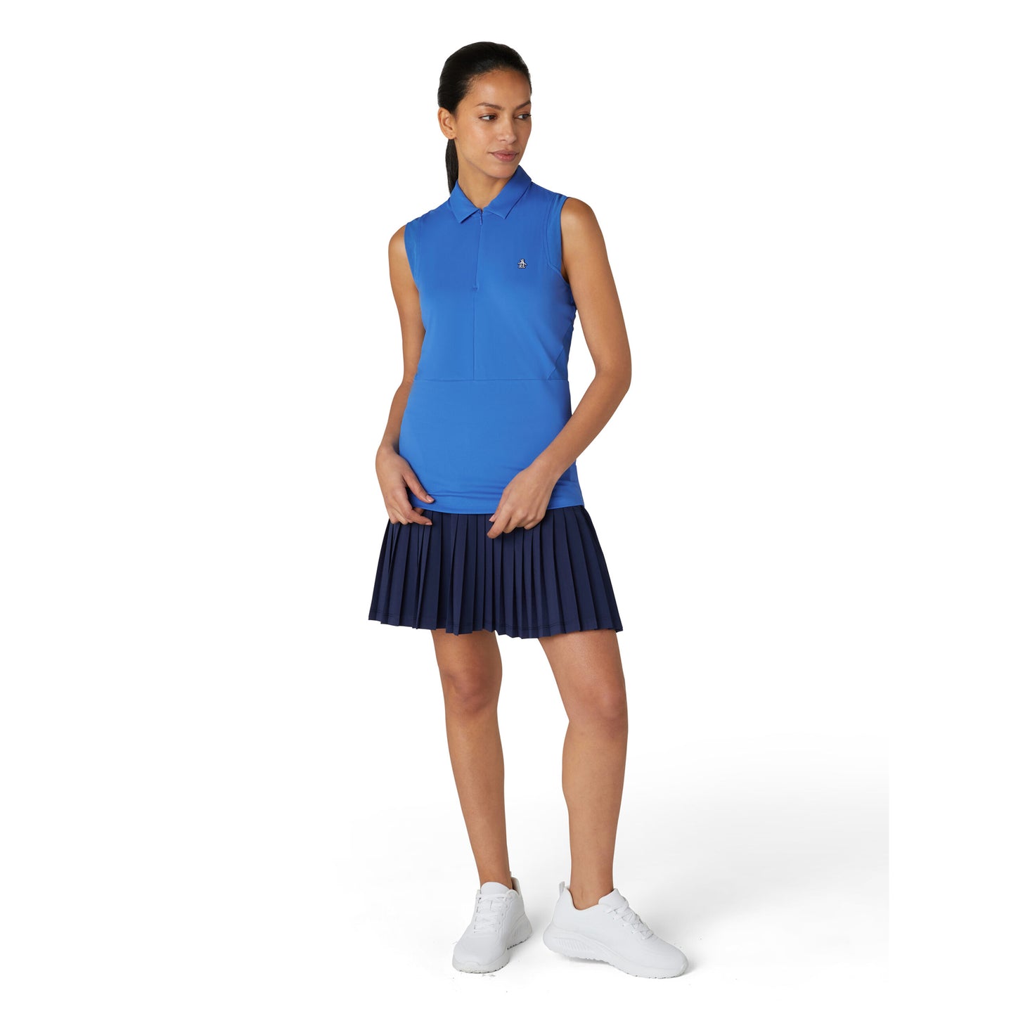 Original Penguin Women's Sleeveless Zip-Neck Polo with Mesh Panels in Nebulas Blue