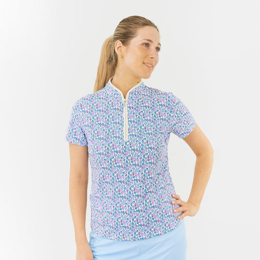 Pure Ladies Cocktail Print Short Sleeve Polo - Last One Small Only Left