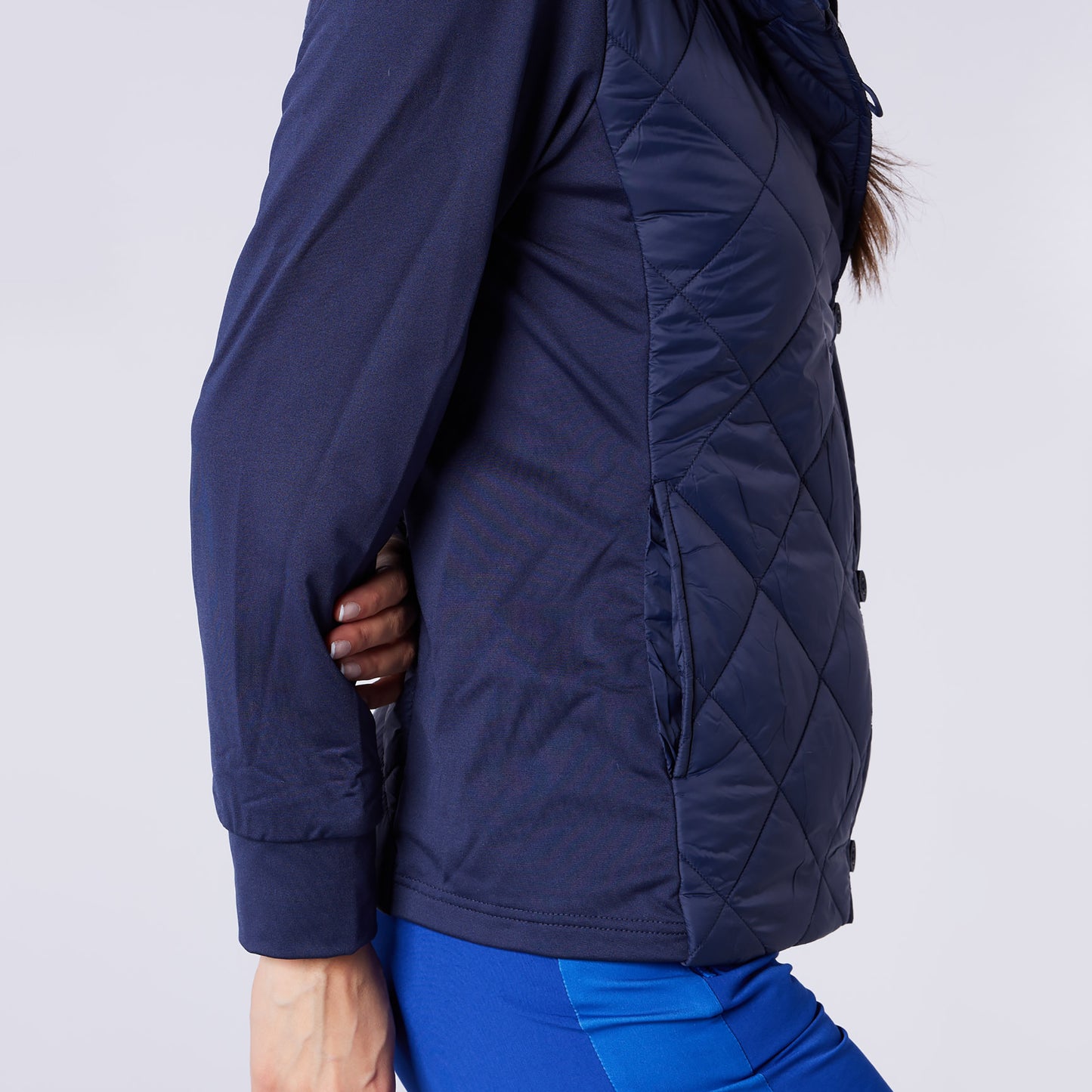 Swing Out Sister Ladies Quilted Hybrid Jacket with Lightweight Insulation in Navy