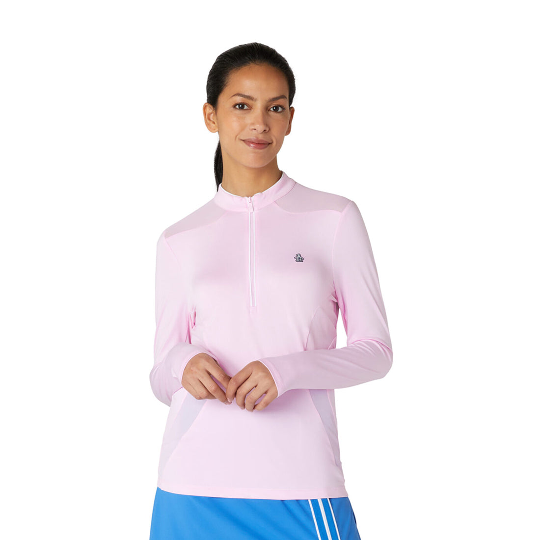 Original Penguin Women's Zip-Neck Top with Mesh Panels in Gelato Pink