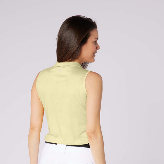 Swing Out Sister Elegant Embossed Ladies Sleeveless Polo with Zip Neck β A Stylish Staple for Every Season