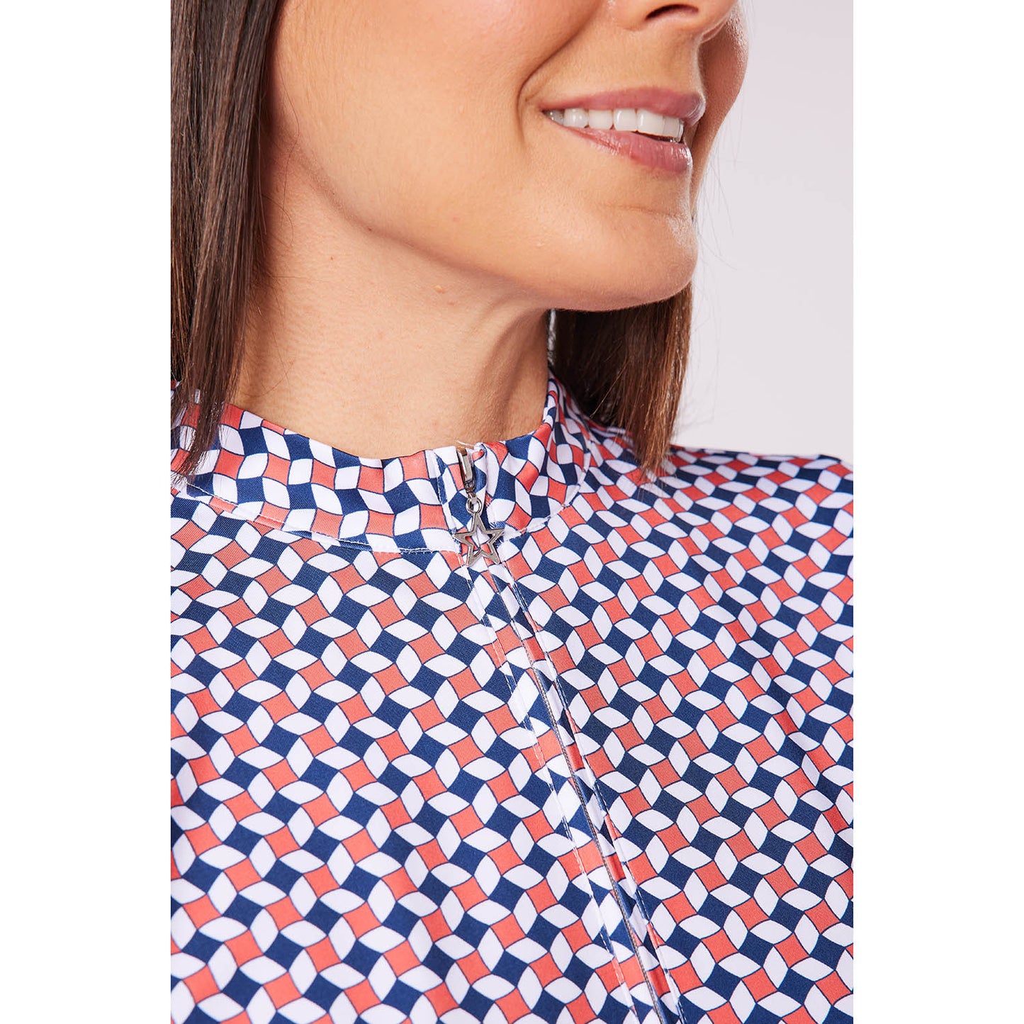 Swing Out Sister Ladies Geometric Tile Print Zip-Neck Top