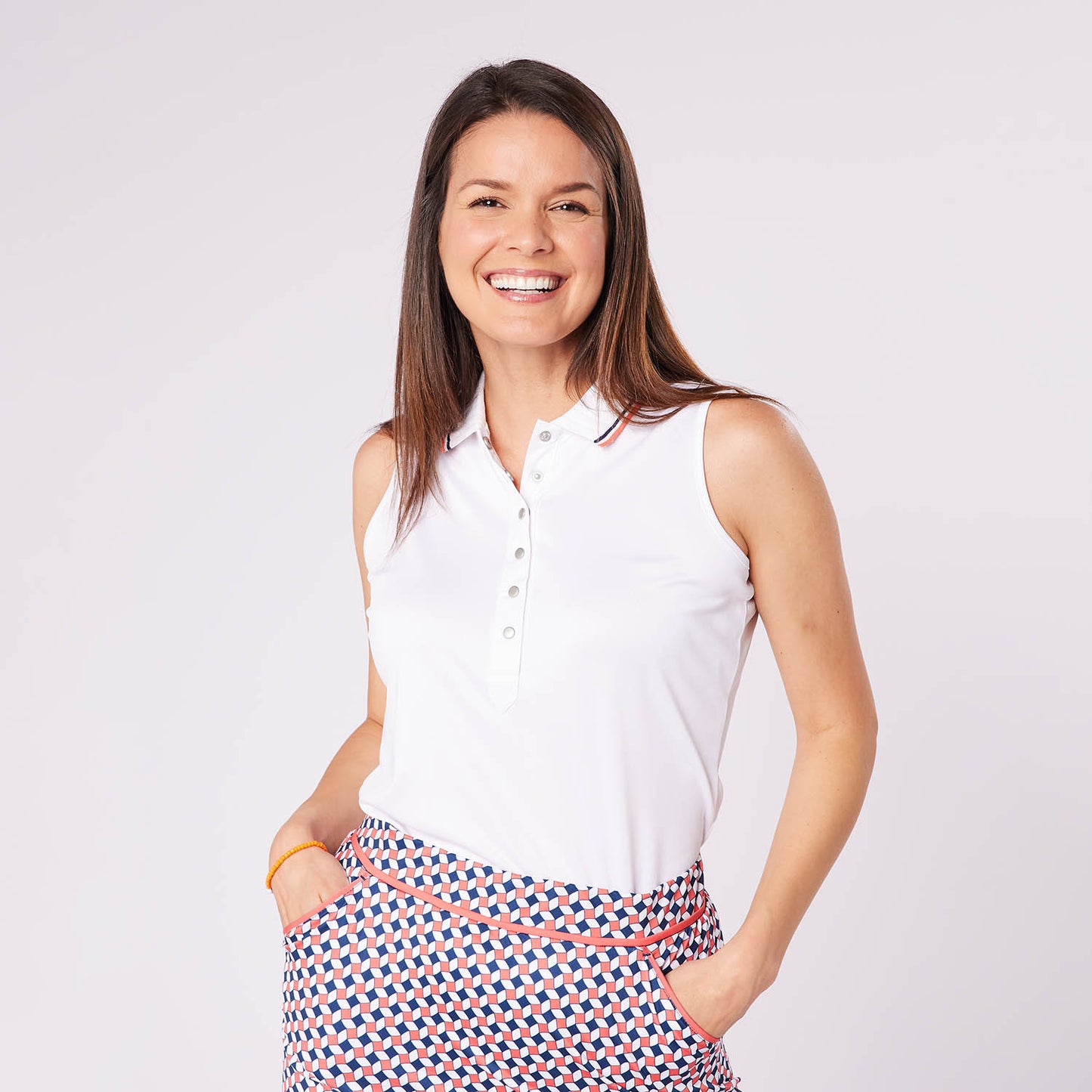 Swing Out Sister Ladies Pique Sleeveless Polo with Ribbed Collar