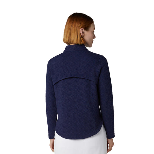 Callaway Ladies Golf Textured Floral Zip-Neck Top in Navy - Last One Medium Only Left