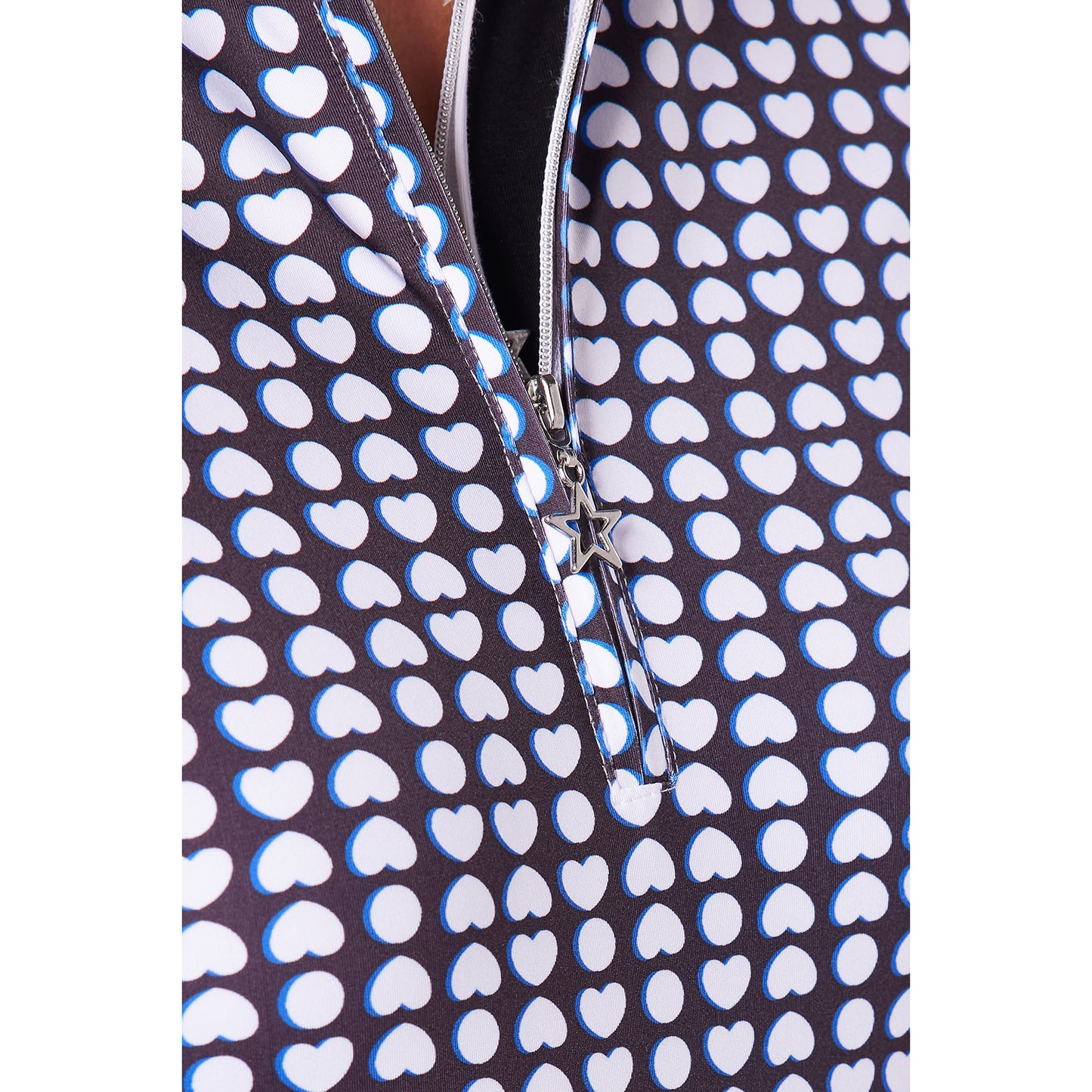 Swing Out Sister Womens Heart Print Zip-Neck Top