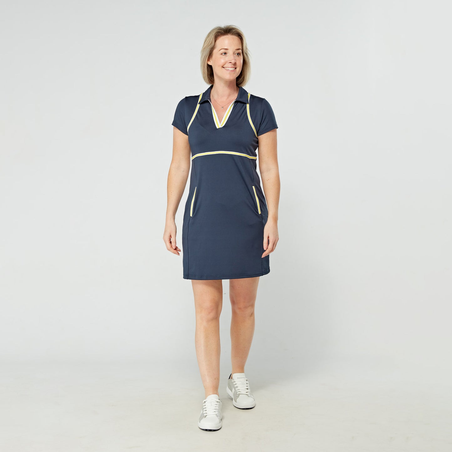 Swing Out Sister Women's Navy and Sunshine Cap Sleeve Dress
