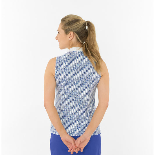 Pure Golf Ladies Sleeveless Polo with Abstract Wave Print for Standout Style on the Course