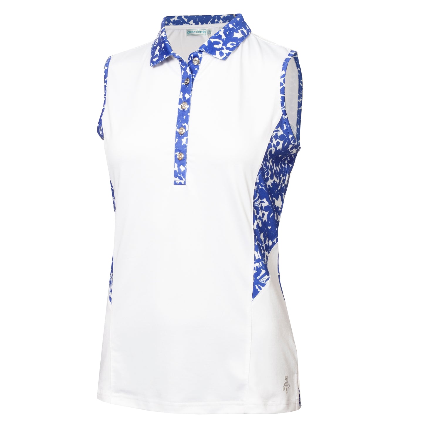 Green Lamb Ladies Floral Print Sleeveless Golf Polo Shirt - Last One Size 12 Only Left