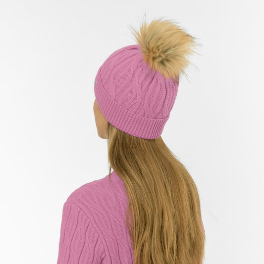 Pure Golf Ladies Lined Waterproof Bobble Hat with Cable Knit Design