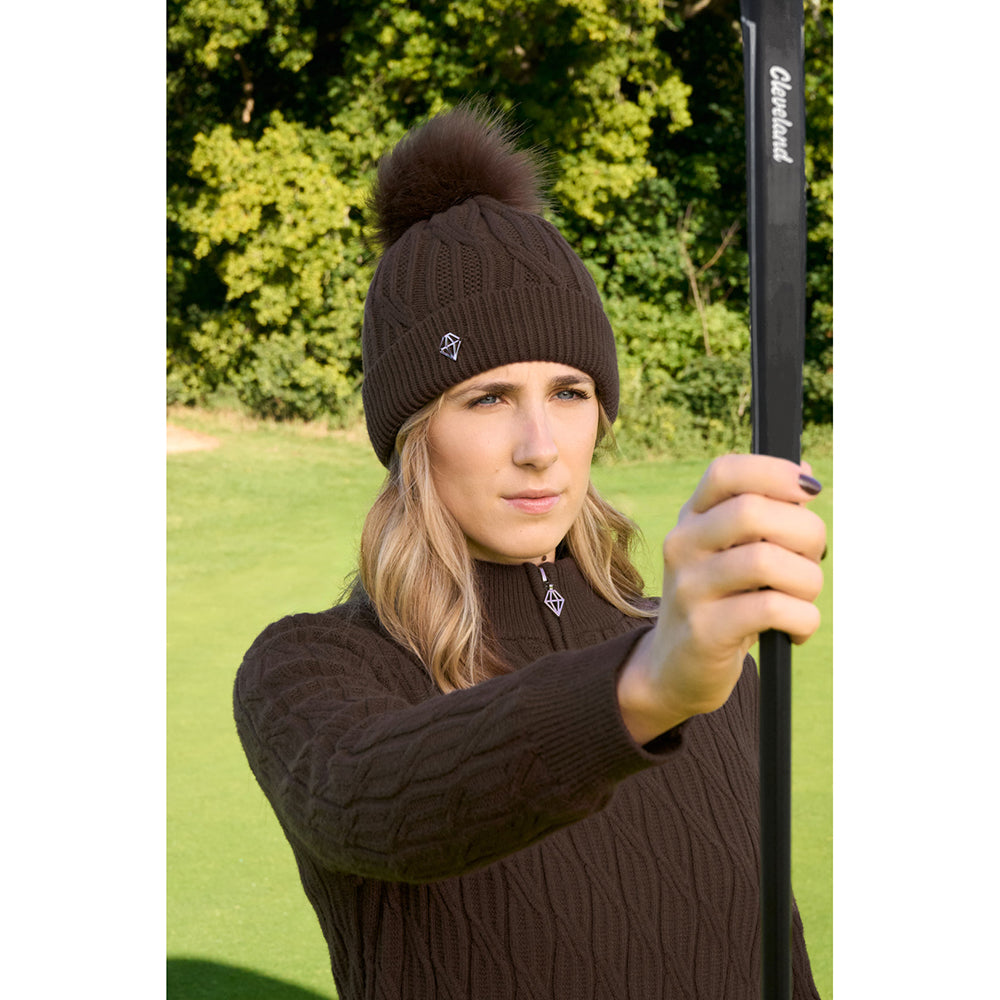 Pure Golf Ladies Lined Waterproof Bobble Hat with Cable Knit Design