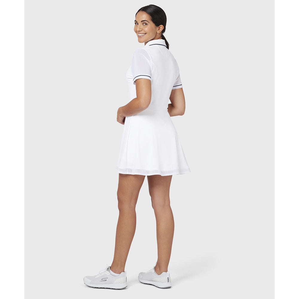 Original Penguin Ladies Mesh Detailed Short Sleeve Dress in Bright White