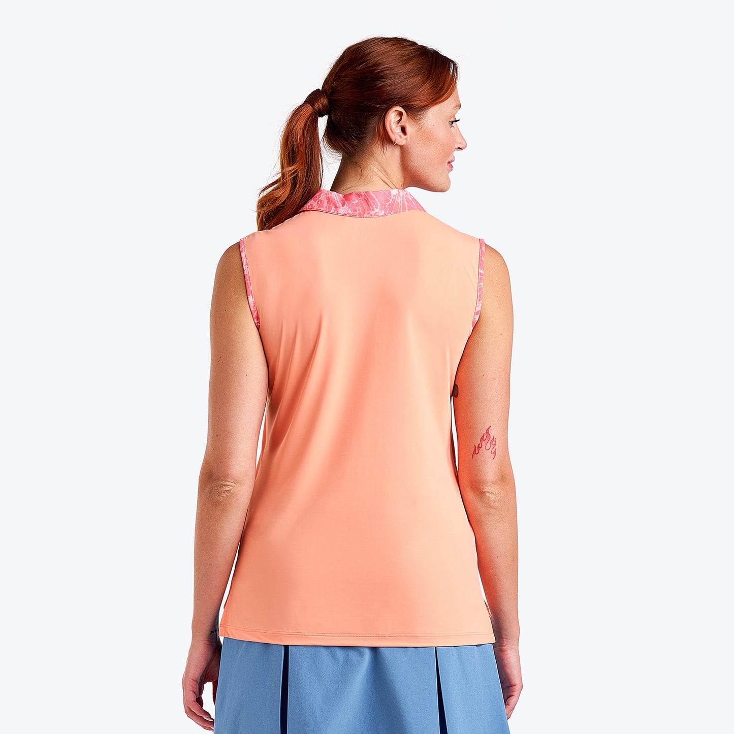 Nivo Ladies Sleeveless Polo in Mango with Tie Dye Collar