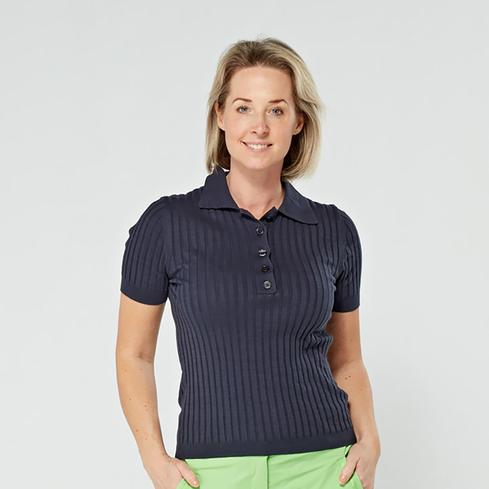Swing Out Sister Women's Short Sleeve Knitted Top in Navy Blazer