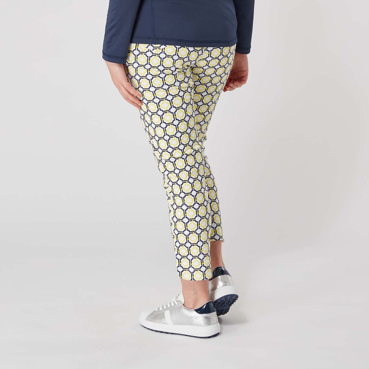 Swing Out Sister Ladies Sunshine and Navy Mosaic Pattern 7/8 Trousers	