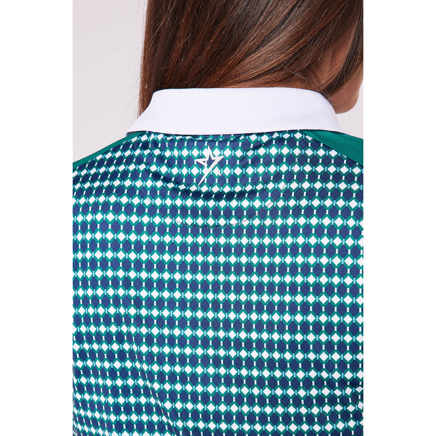 Swing Out Sister Zip-Neck Geo Print Cap Sleeve Polo