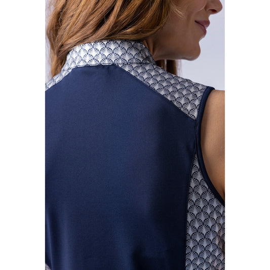 Glenmuir Ladies Sleeveless Polo with Contrast Fan Print Panels - Last One Medium Only Left