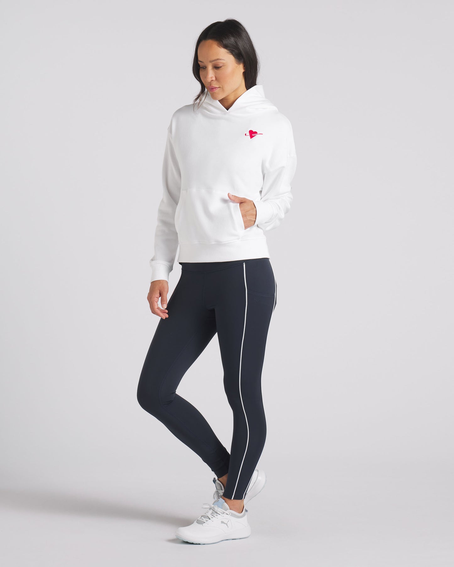 Puma Ladies You-V Leggings in Deep Navy with White Piping Detail - Last Pair XS Only Left