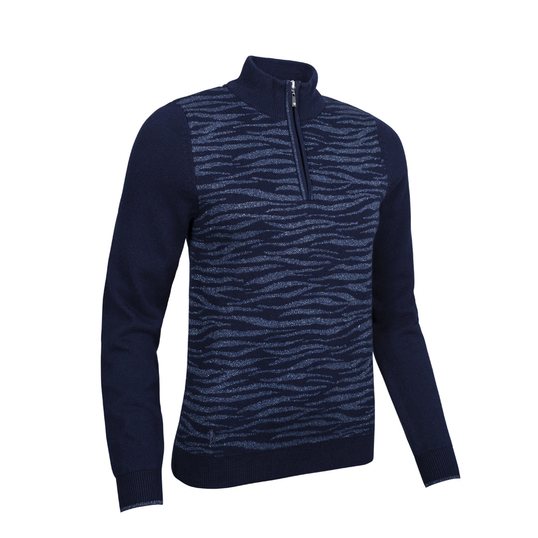 Glenmuir Ladies Navy Zebra Stripe Design Golf Sweater - Last One Small Only Left