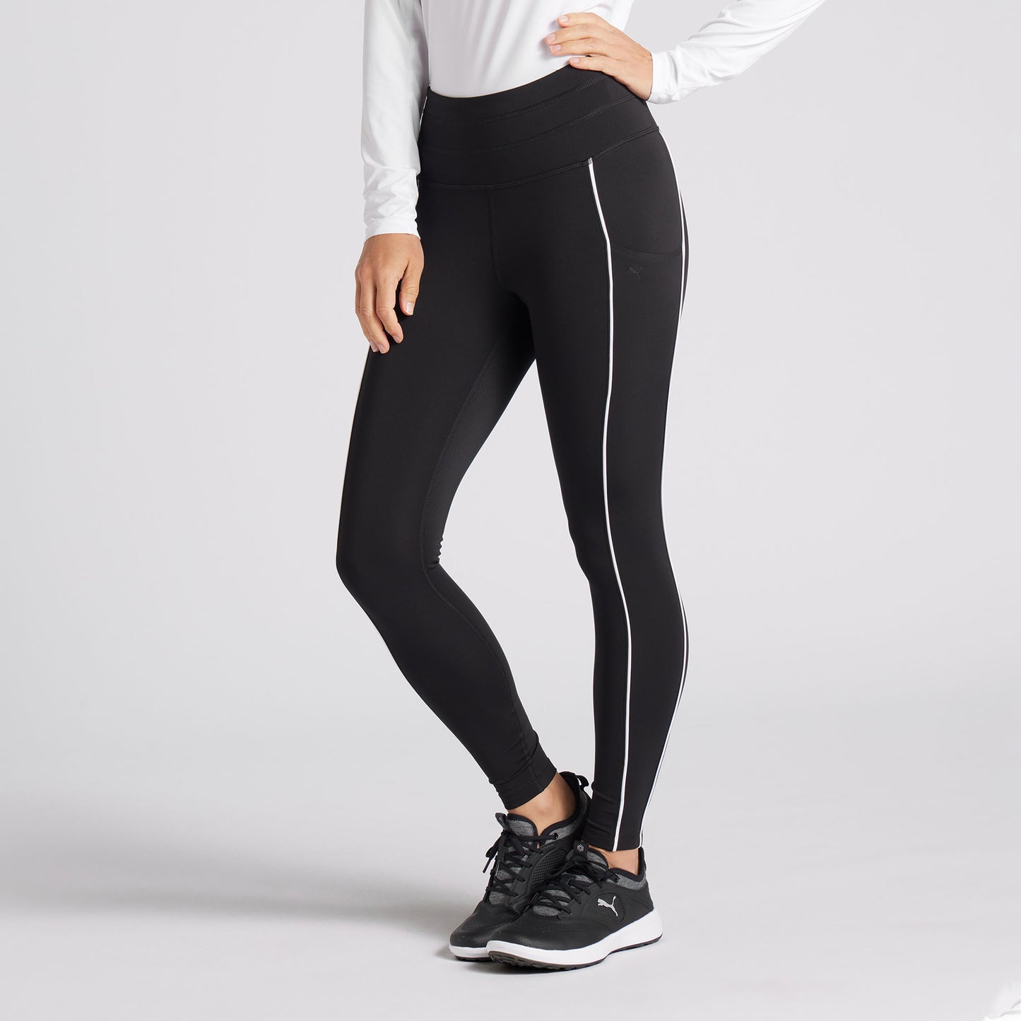 Puma Ladies You-V Leggings in Black with White Piping Detail
