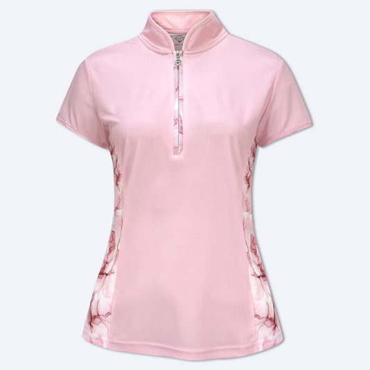 Pure Golf Ladies Pink & Blossom Print Cap Sleeve Polo Shirt - Last One XS Only Left