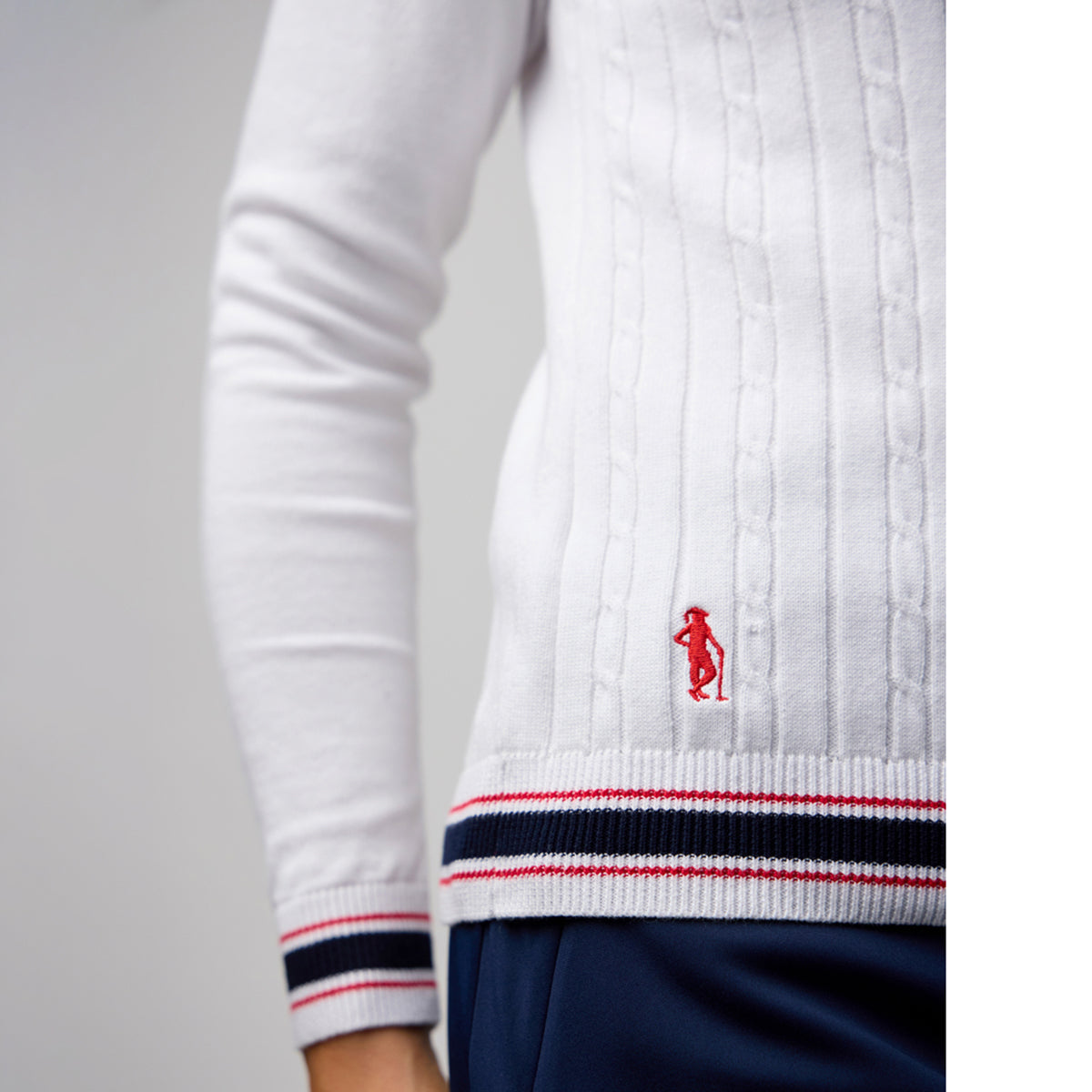 Glenmuir Ladies Cable Knit Sweater with Contrast Trim - Last One XXL Only Left
