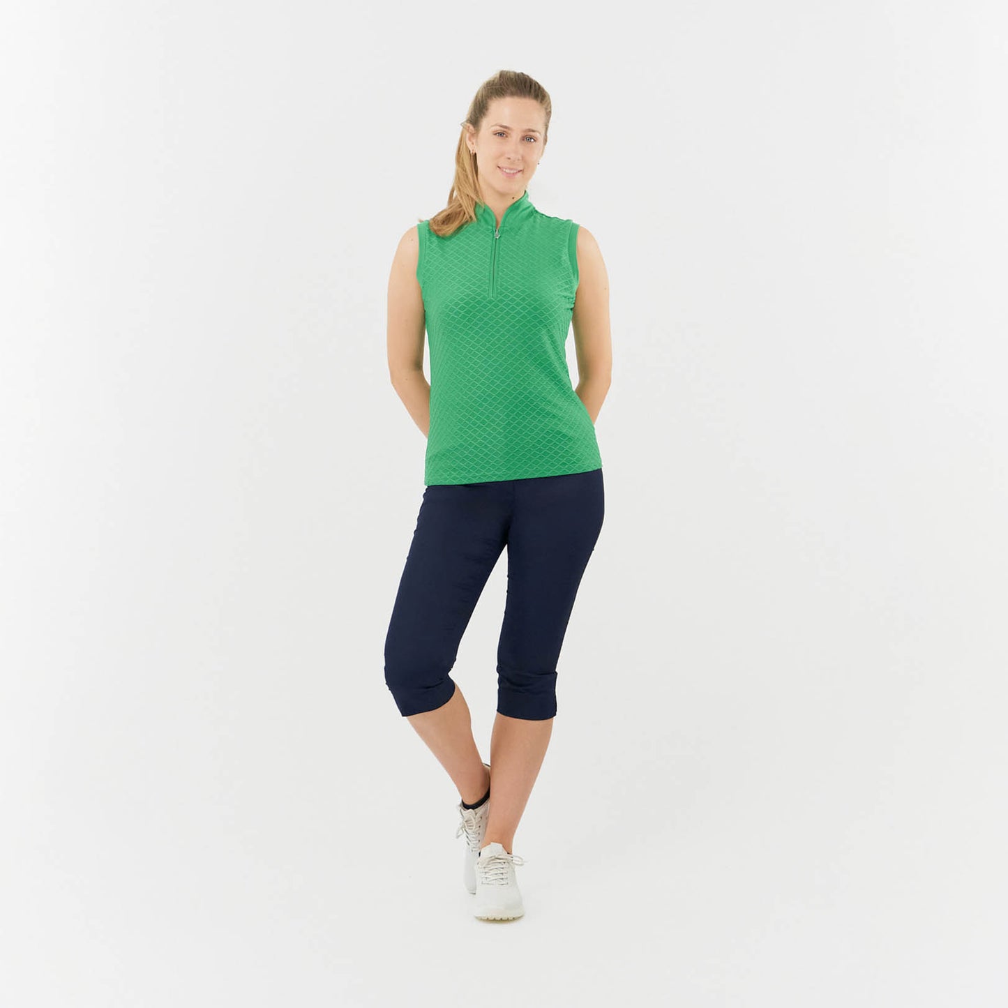 Pure Golf Ladies Sleeveless Polo with Wave Print - Last One Small Only Left