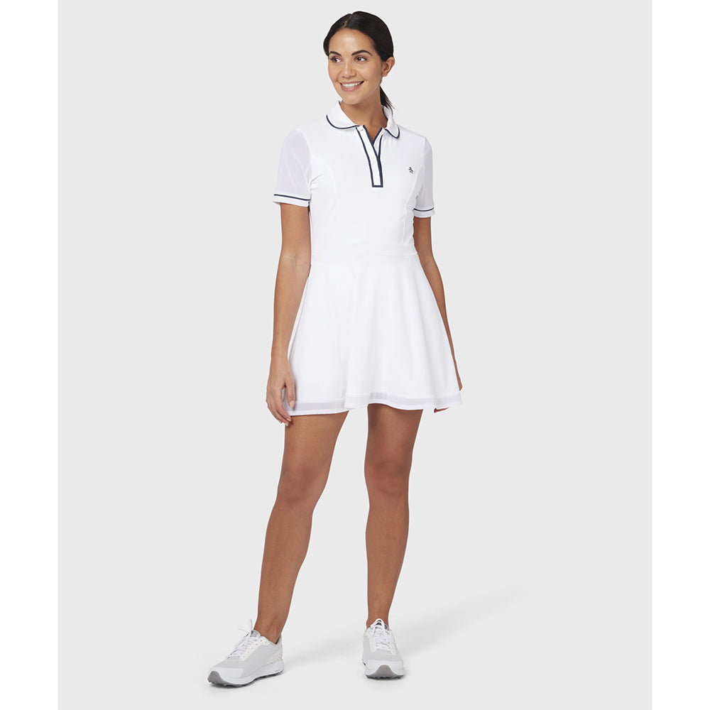 Original Penguin Ladies Mesh Detailed Short Sleeve Dress in Bright White