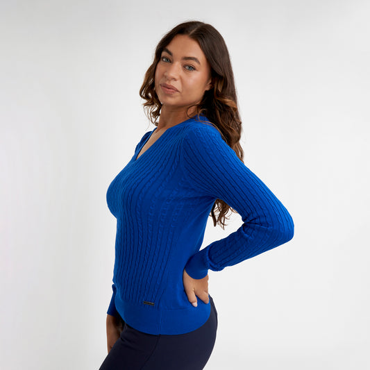Green Lamb Ladies Cashmere Blend V-Neck Cable Knit Sweater - Last One Size 12 Only Left