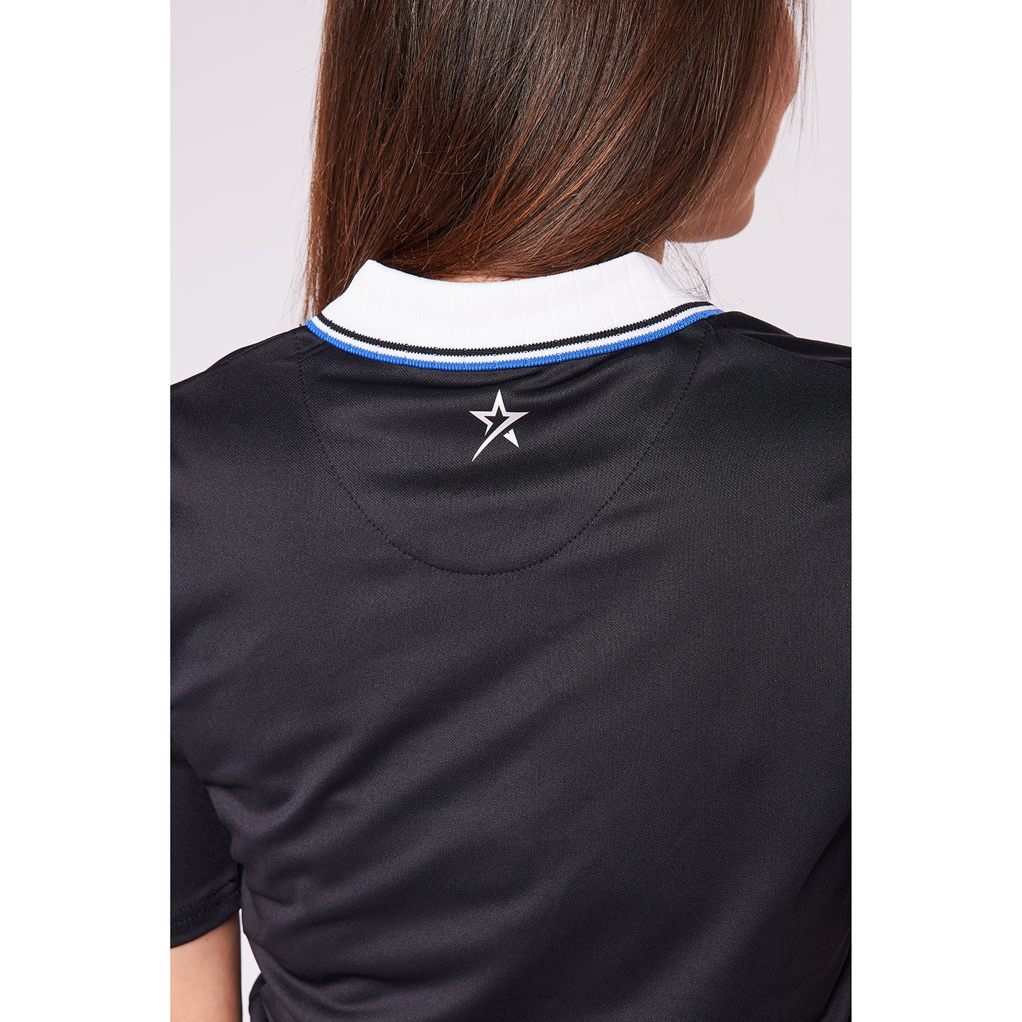 Swing Out Sister Ladies Black Pique Short Sleeve Polo with White Ribbed Collar