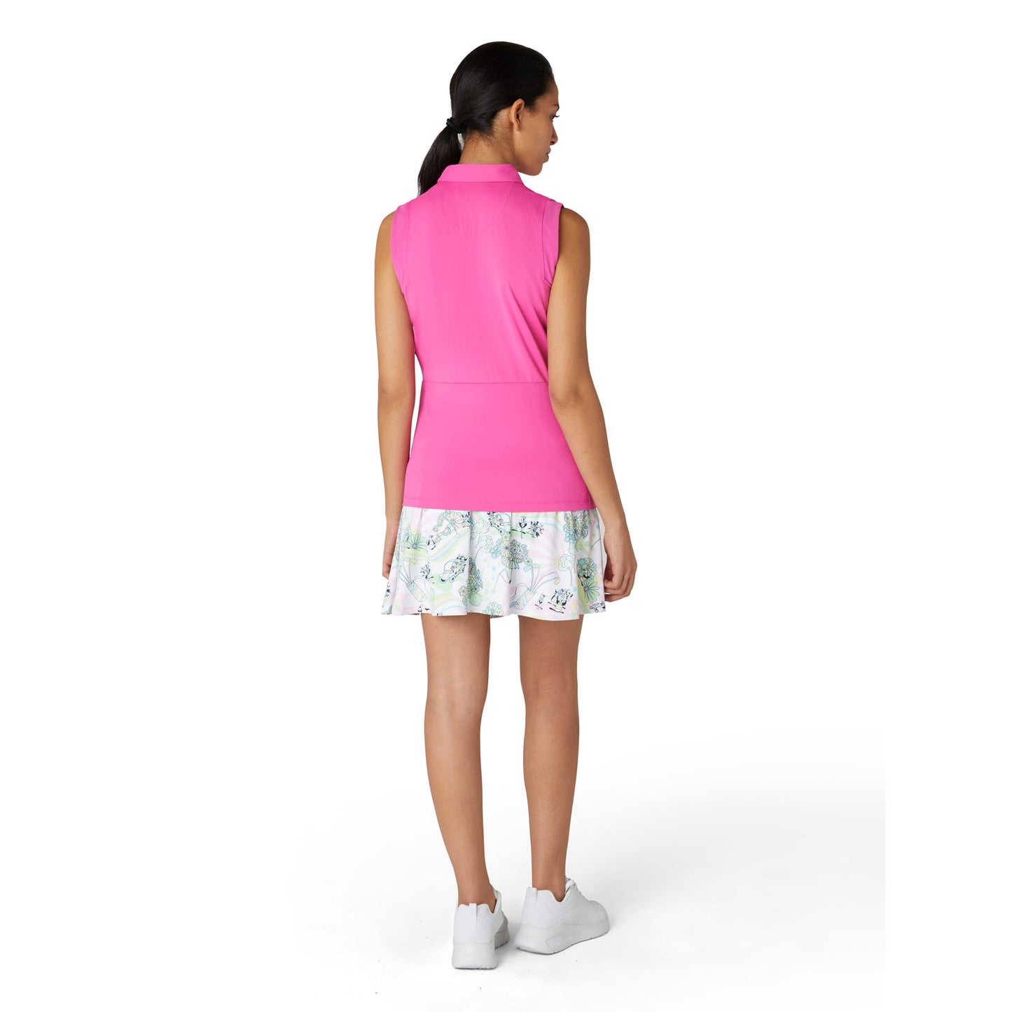Original Penguin Ladies Cheeky Pink Sleeveless Zip-Neck Polo with Mesh Panels