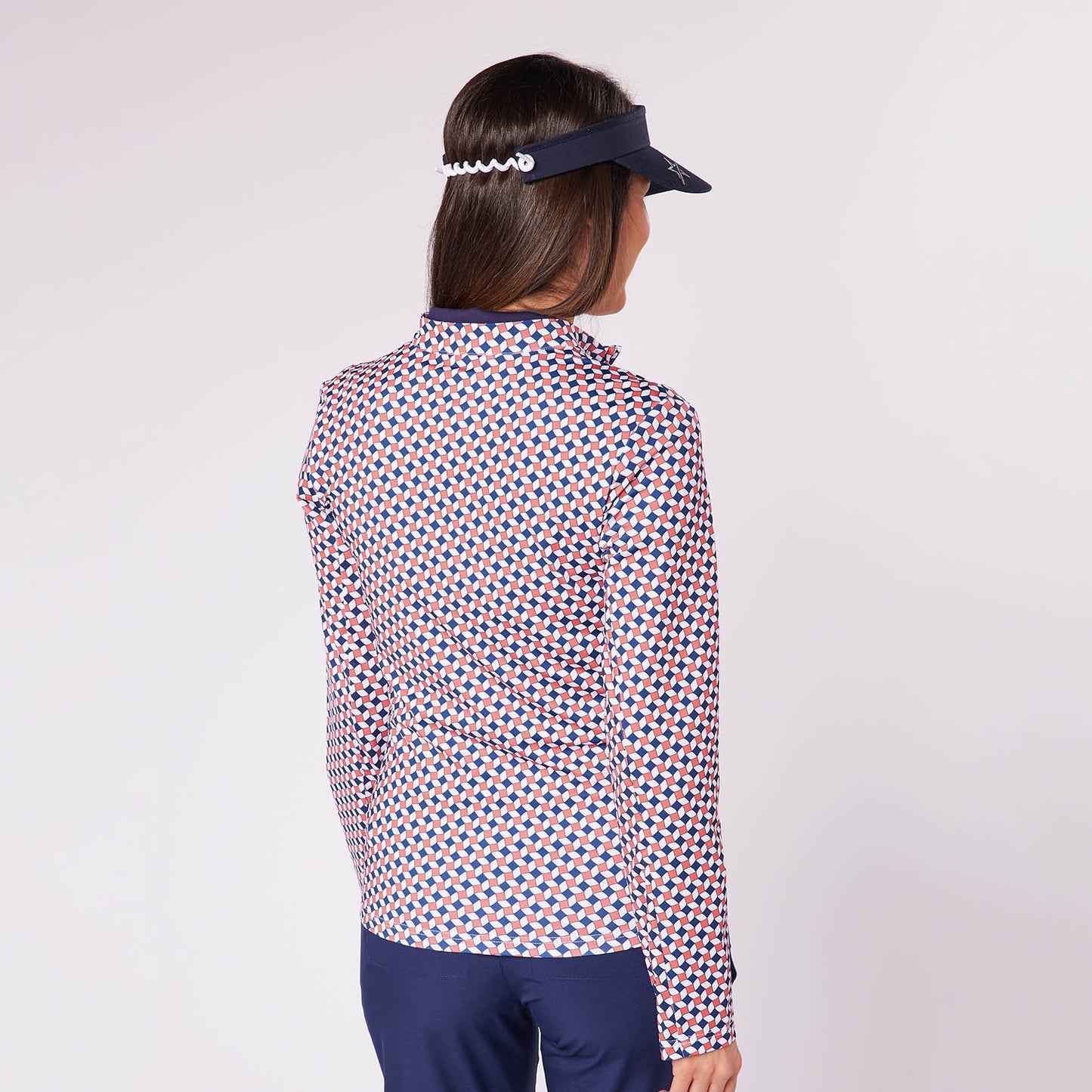 Swing Out Sister Ladies Geometric Tile Print Zip-Neck Top