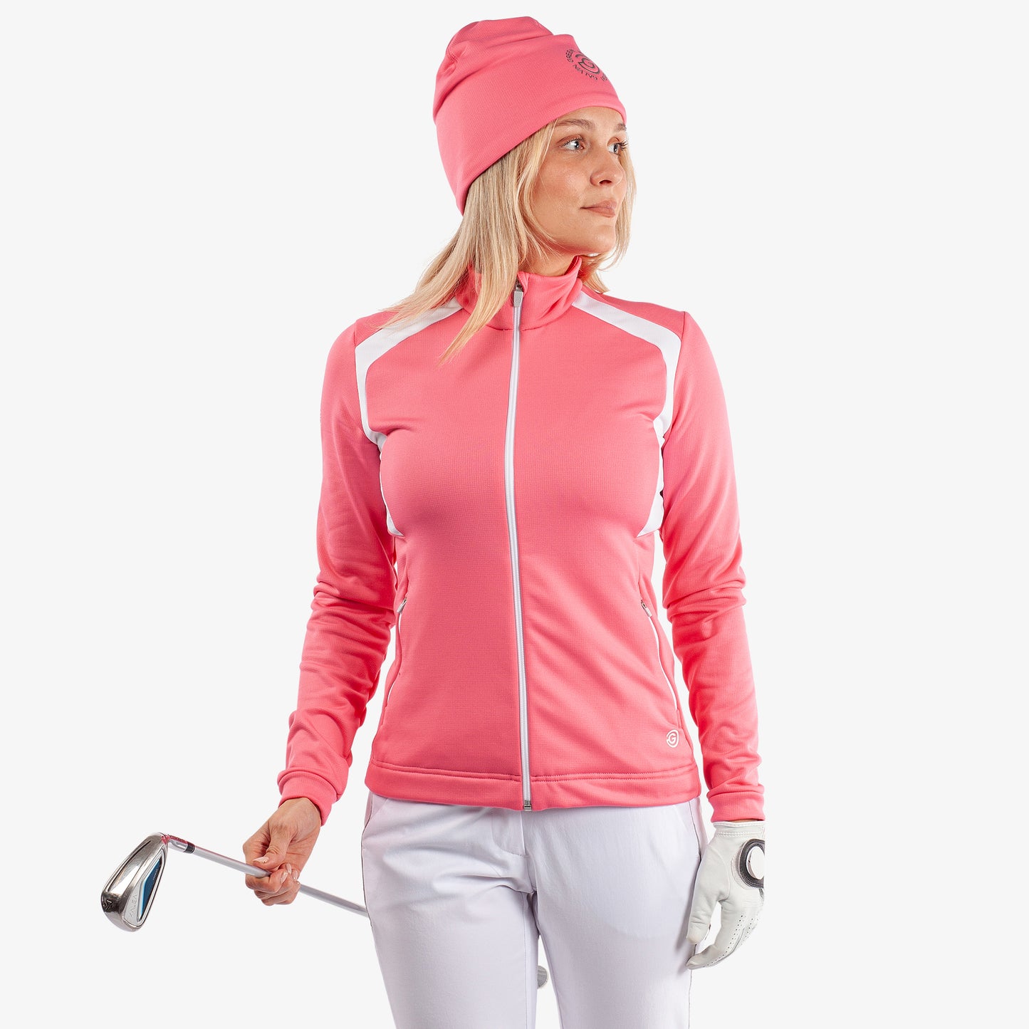 Galvin Green Ladies INSULA Jacket with Shaped Contrast Panels in Camelia Rose & White