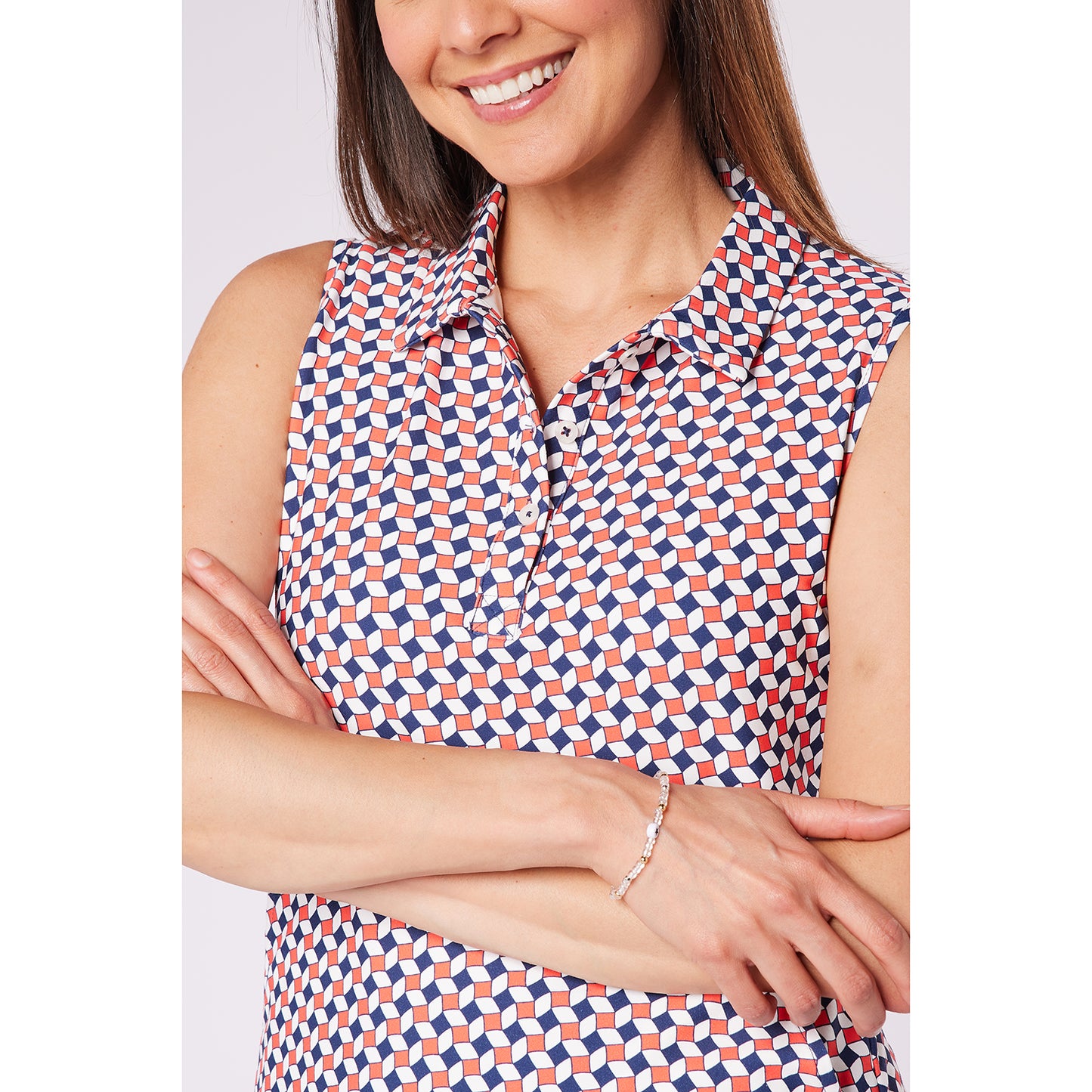 Swing Out Sister Ladies Geometric Tile Print Sleeveless Golf Dress
