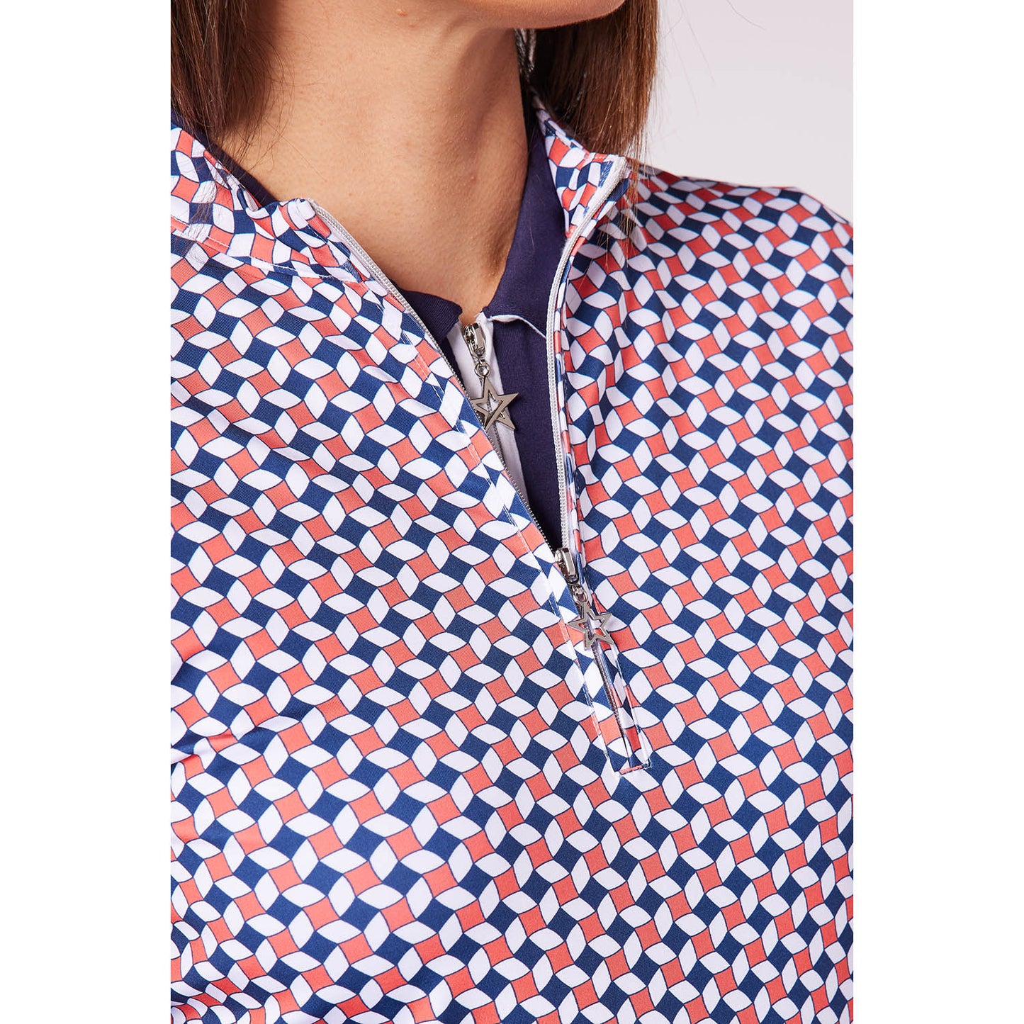 Swing Out Sister Ladies Geometric Tile Print Zip-Neck Top