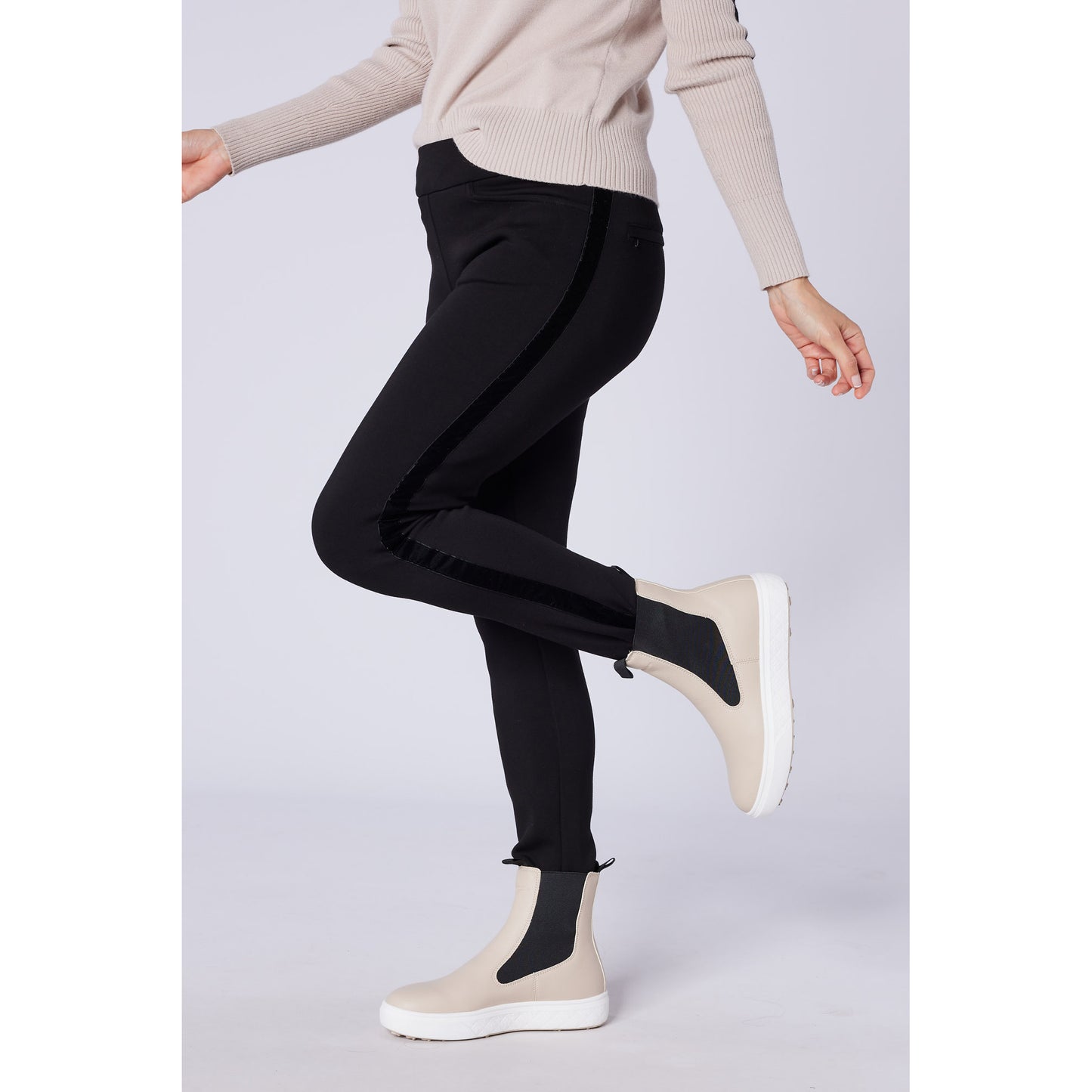 Swing Out Sister Ladies Thermal Pull-On Fleece Backed Trousers with Side Stripe in Black