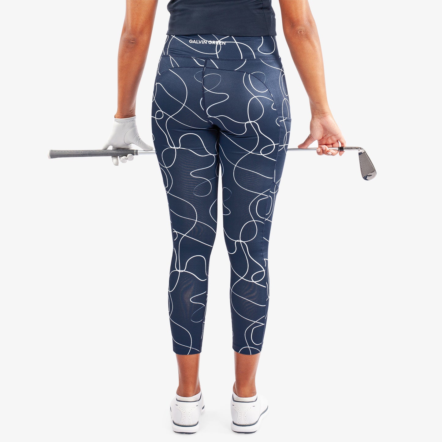 Galvin Green Ladies VENTIL8 Plus 7/8 Leggings with Swirling Ribbon Print
