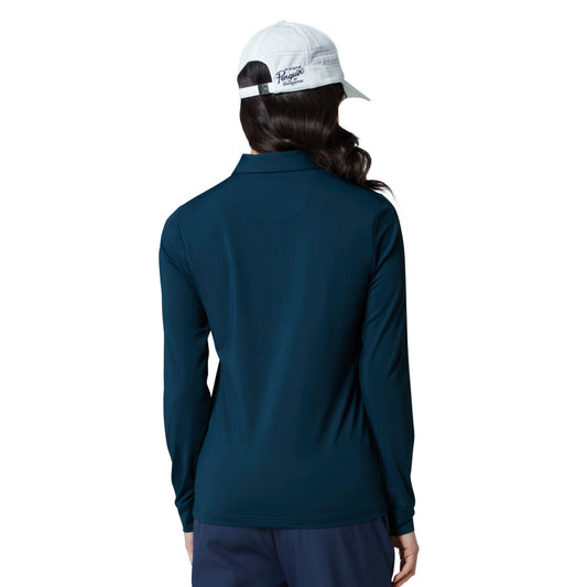Original Penguin Womens Long Sleeve Top with Mesh Yoke in Navy - Last One Small Only Left