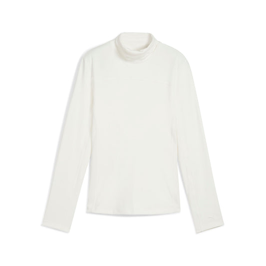 Puma Golf Ladies Cloudspun Long Sleeve Mock Neck Top in White - Last One Medium Only Left