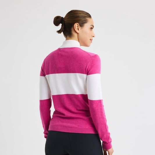 Rohnisch Ladies Colourblock Knitted Zip-Neck Sweater - Last One Large Only Left