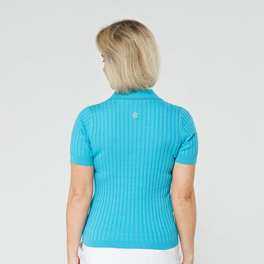 Swing Out Sister Ladies Dazzling Blue Short Sleeve Knitted Top - Last One Large Only Left