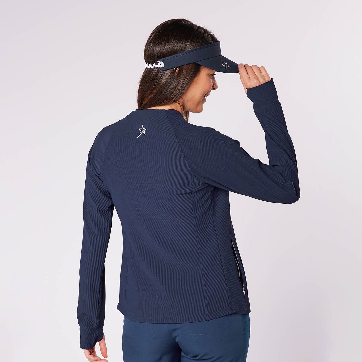 Swing Out Sister Ladies Collarless Ribbed Jacket with Soft-Stretch in Navy