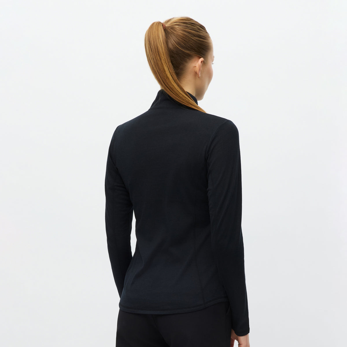 Rohnisch Merino Wool Blend 1/4 Zip Golf Top with Contour Seams in Black