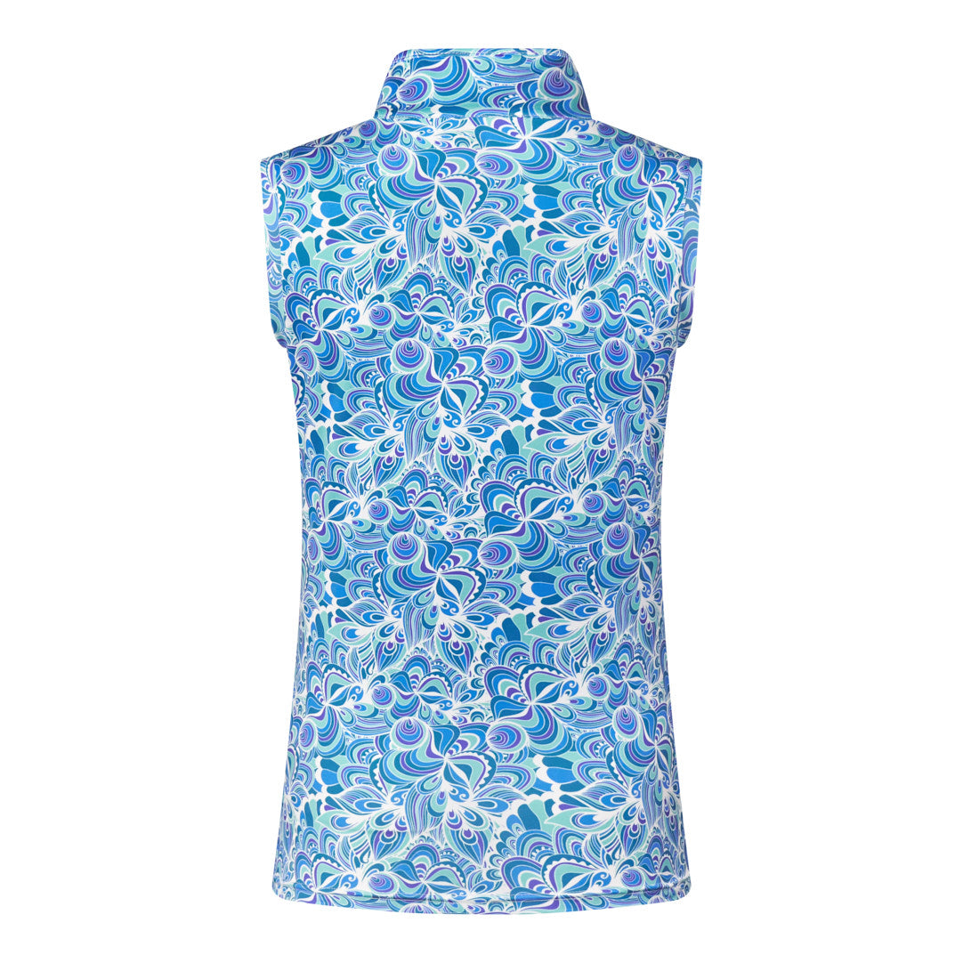Pure Ladies Peacock Print Sleeveless Polo Shirt - Last One Large Only Left
